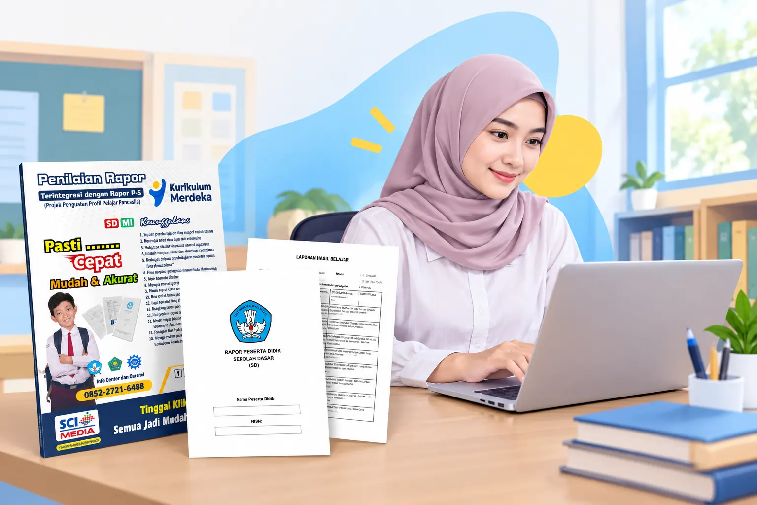 Dashboard aplikasi rapor sekolah dasar pada laptop dan smartphone