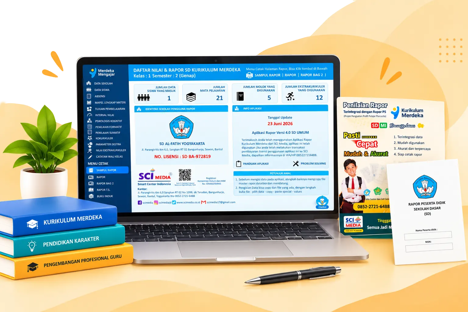 Tampilan aplikasi Rapor Sekolah SD pada laptop dan smartphone